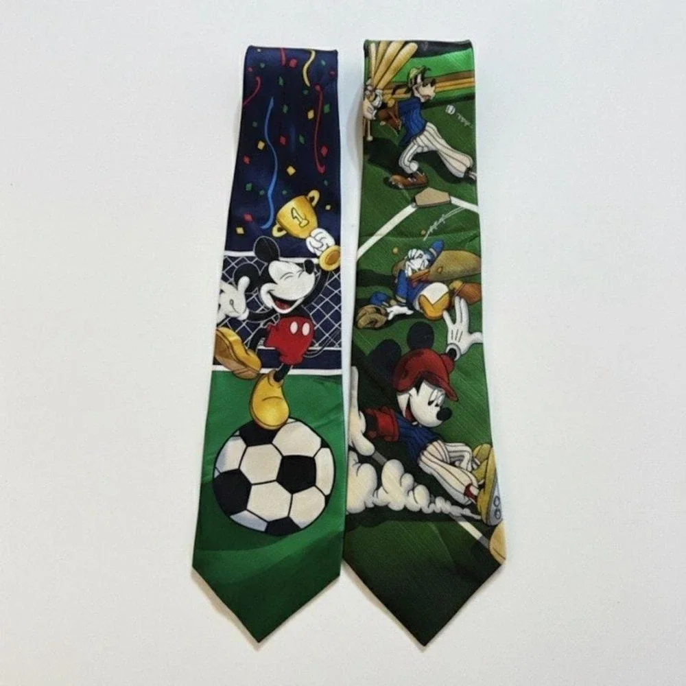 Mickey Unlimited Disney Silk Tie Lot 2 Mickey Mouse Soccer Baseball Goofy Donald
